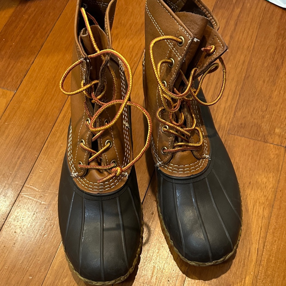 L.L. Bean Tan and Brown Bean Boots Leather Duck Boots